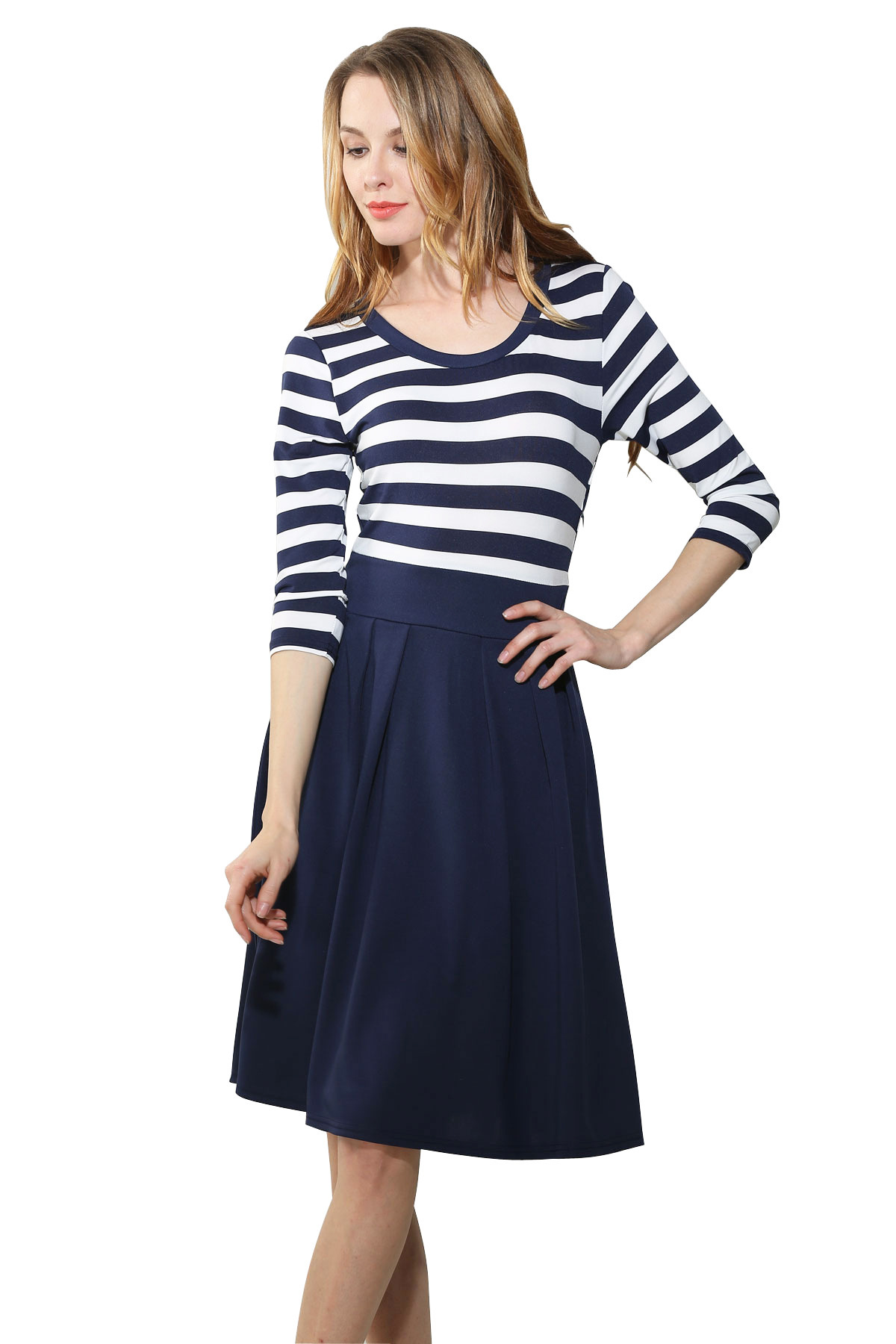 SZ60006 Women Stripes Long Sleeve Vintage Dress